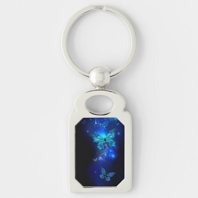 Morpho Butterfly in the Dark Background Key Ring (Front)