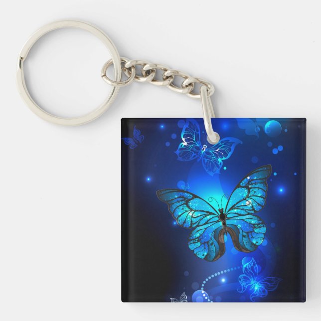 Morpho Butterfly in the Dark Background Key Ring (Front)