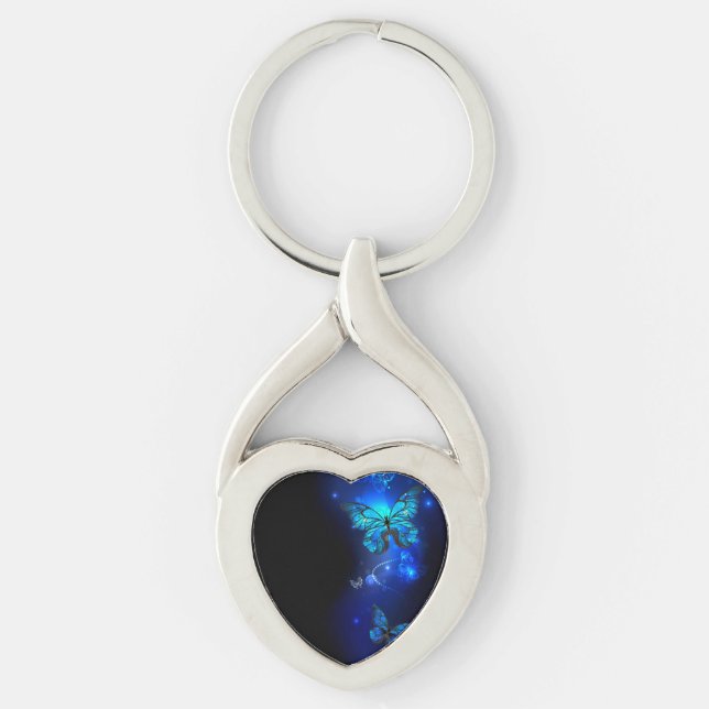 Morpho Butterfly in the Dark Background Key Ring (Front)