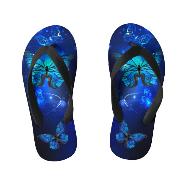 Morpho Butterfly in the Dark Background Kid's Thongs (Footbed)
