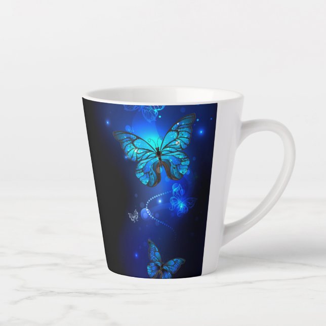 Morpho Butterfly in the Dark Background Latte Mug (Right)