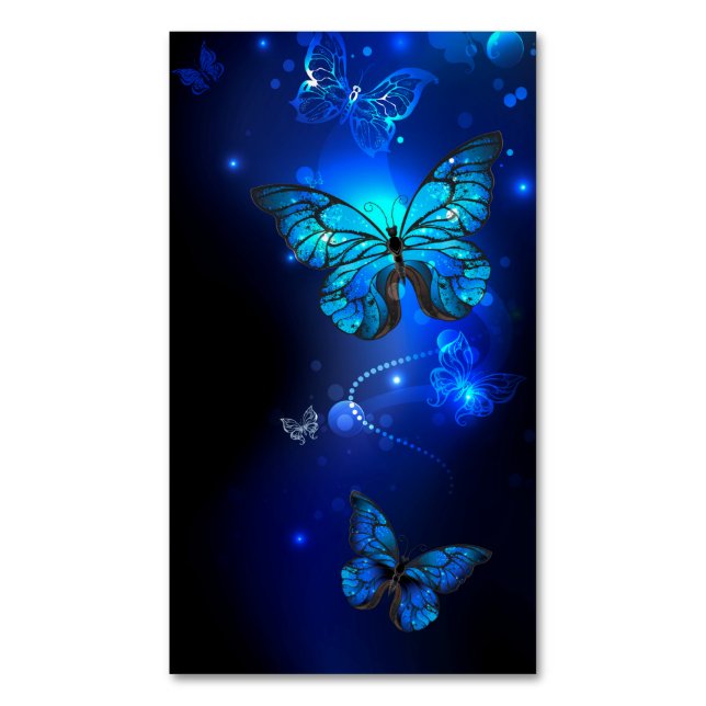 Morpho Butterfly in the Dark Background Magnetic Business Card (Front Vertical)