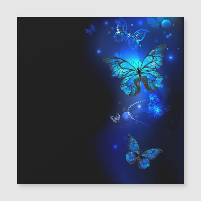 Morpho Butterfly in the Dark Background Magnetic Invitation (Front)