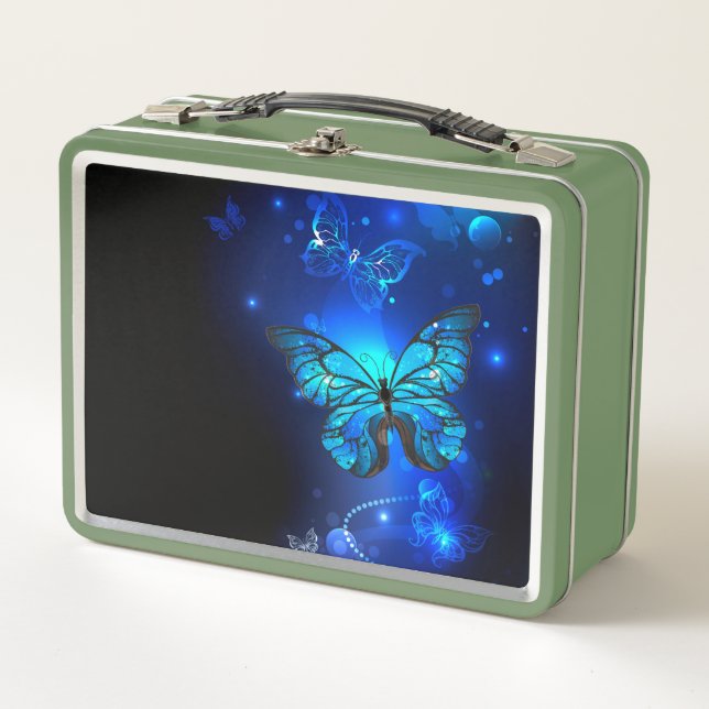 Morpho Butterfly in the Dark Background Metal Lunch Box (Front)