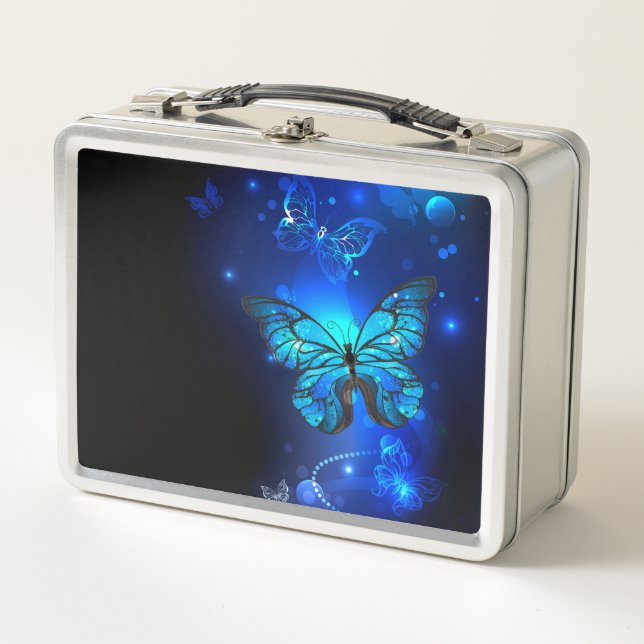Morpho Butterfly in the Dark Background Metal Lunch Box (Front)