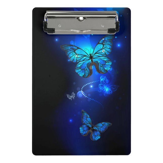 Morpho Butterfly in the Dark Background Mini Clipboard (Front)