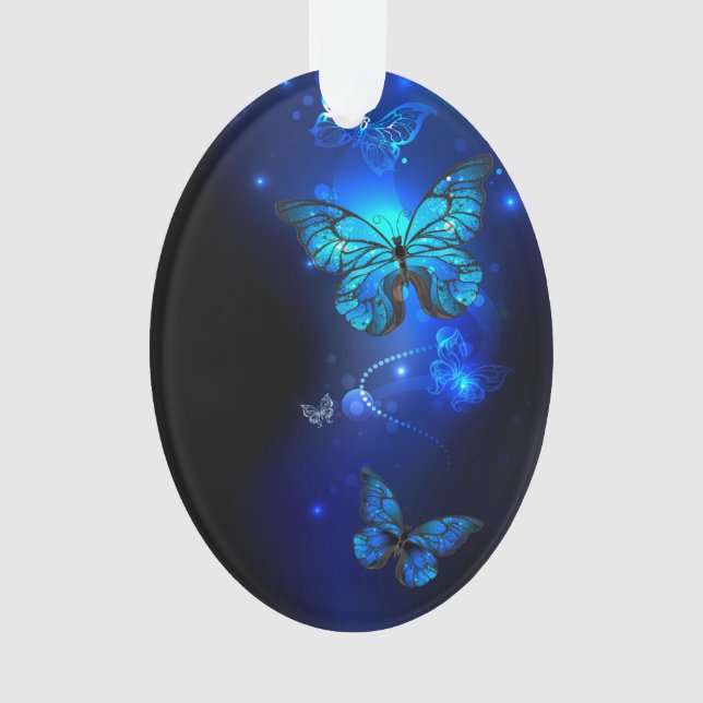 Morpho Butterfly in the Dark Background Ornament (Front)
