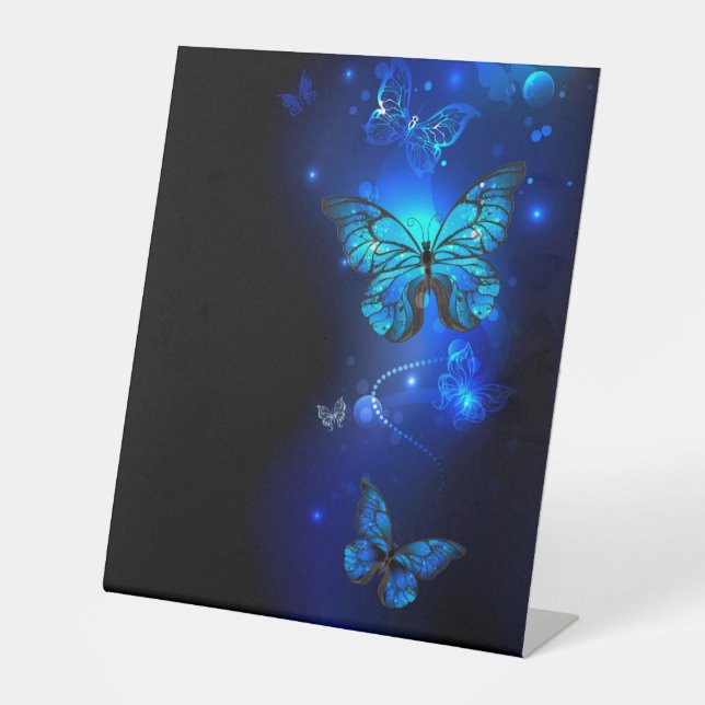 Morpho Butterfly in the Dark Background Pedestal Sign (Front)