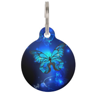 Morpho Butterfly in the Dark Background Pet Tag