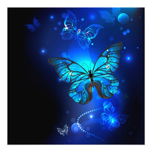 Morpho Butterfly in the Dark Background Photo Print (Front)
