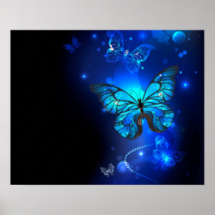 Morpho Butterfly in the Dark Background Poster