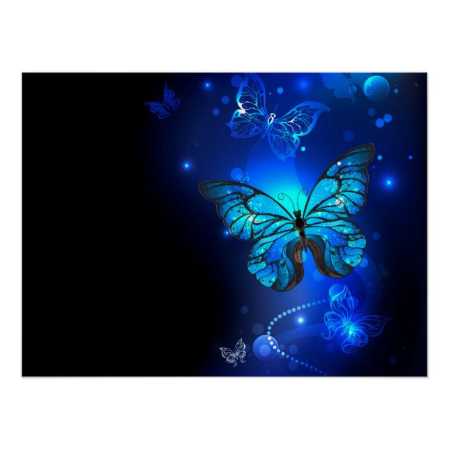Morpho Butterfly in the Dark Background Poster (Front)