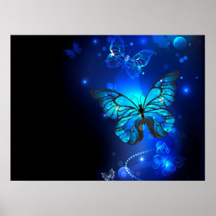 Morpho Butterfly in the Dark Background Poster