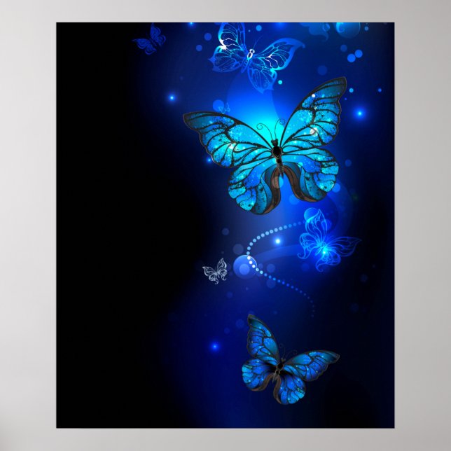 Morpho Butterfly in the Dark Background Poster (Front)