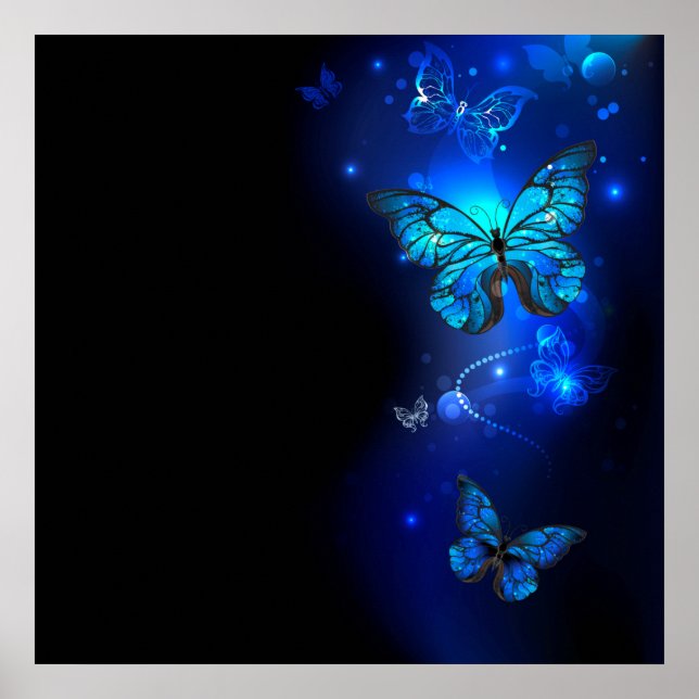 Morpho Butterfly in the Dark Background Poster (Front)