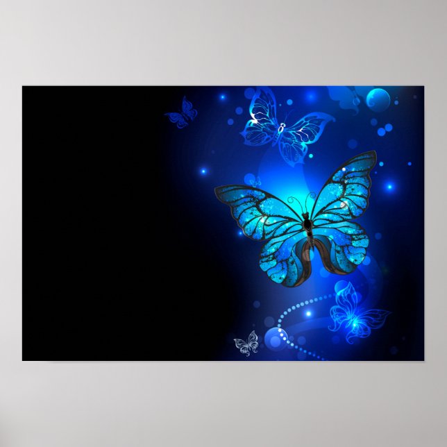 Morpho Butterfly in the Dark Background Poster (Front)