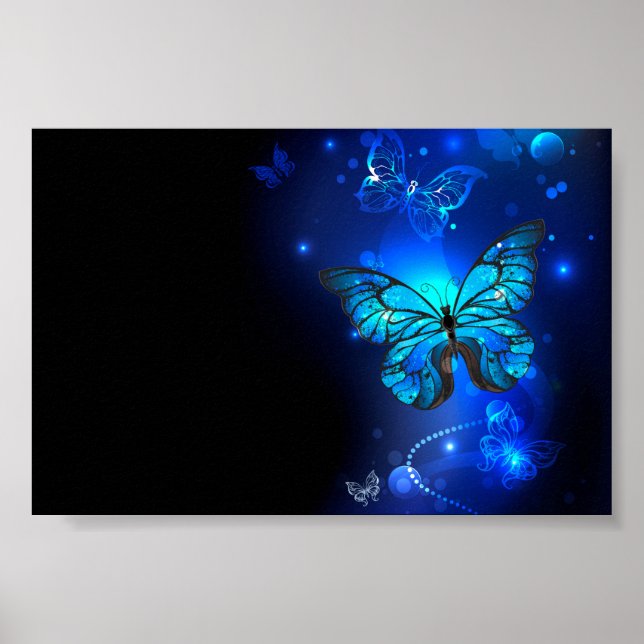 Morpho Butterfly in the Dark Background Poster (Front)