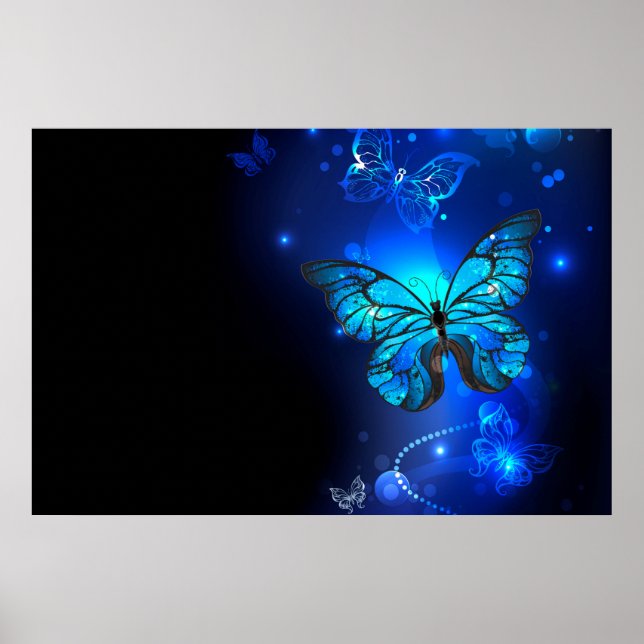Morpho Butterfly in the Dark Background Poster (Front)