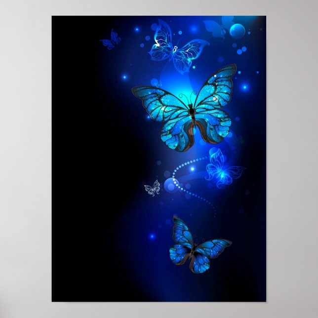 Morpho Butterfly in the Dark Background Poster (Front)