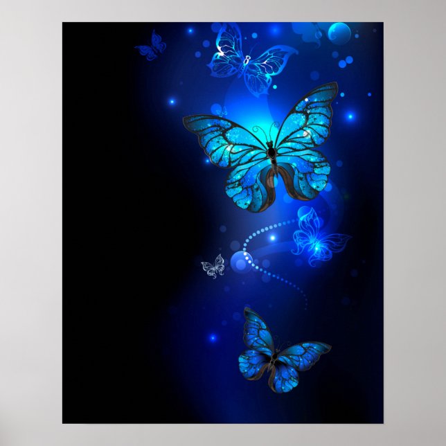 Morpho Butterfly in the Dark Background Poster (Front)