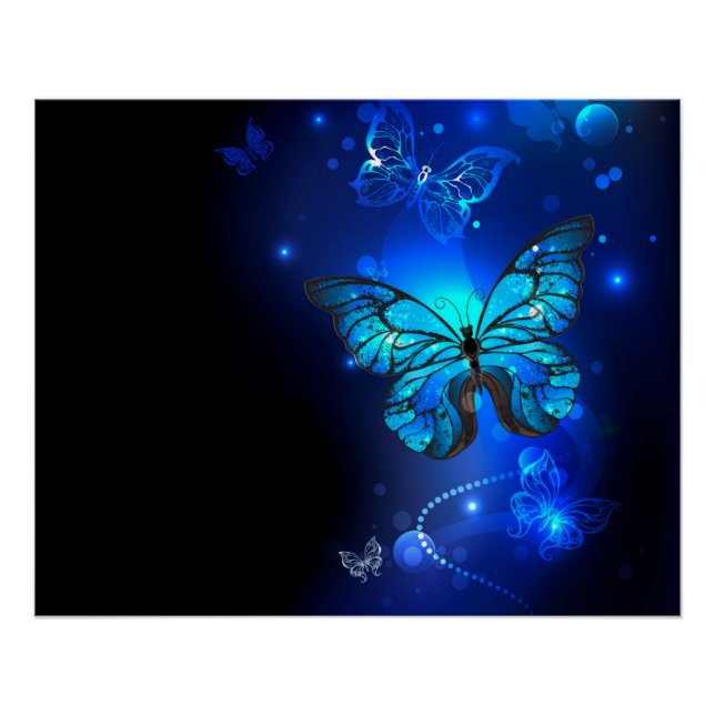Morpho Butterfly in the Dark Background Poster (Front)