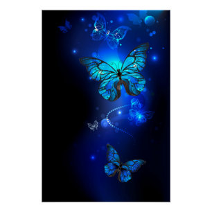 Morpho Butterfly in the Dark Background Poster