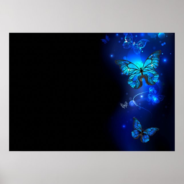 Morpho Butterfly in the Dark Background Poster (Front)