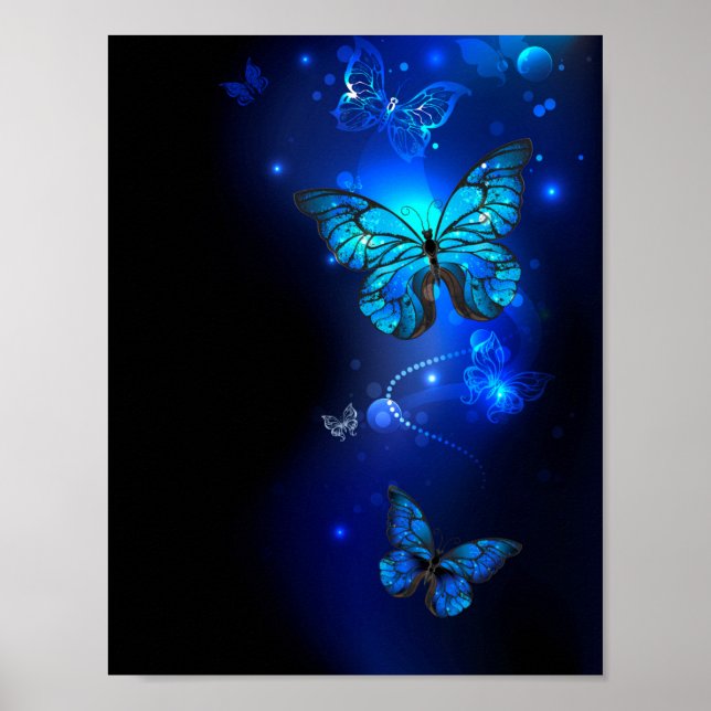 Morpho Butterfly in the Dark Background Poster (Front)