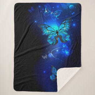 Morpho Butterfly in the Dark Background Sherpa Blanket