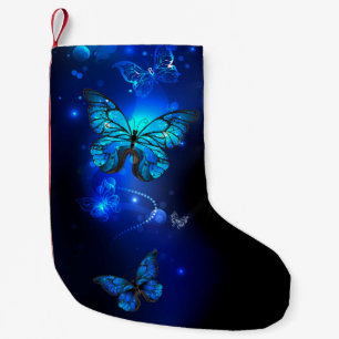Morpho Butterfly in the Dark Background Small Christmas Stocking