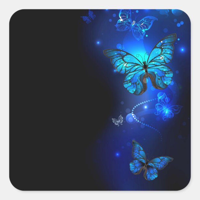 Morpho Butterfly in the Dark Background Square Sticker (Front)