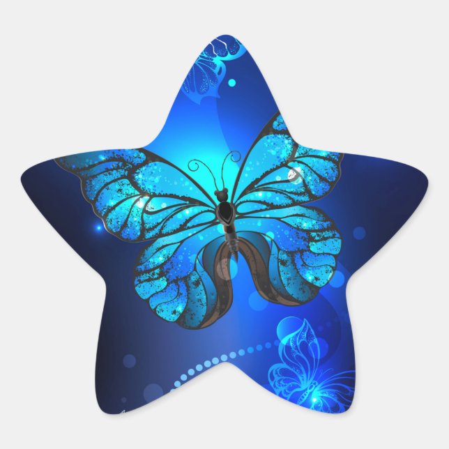Morpho Butterfly in the Dark Background Star Sticker (Front)