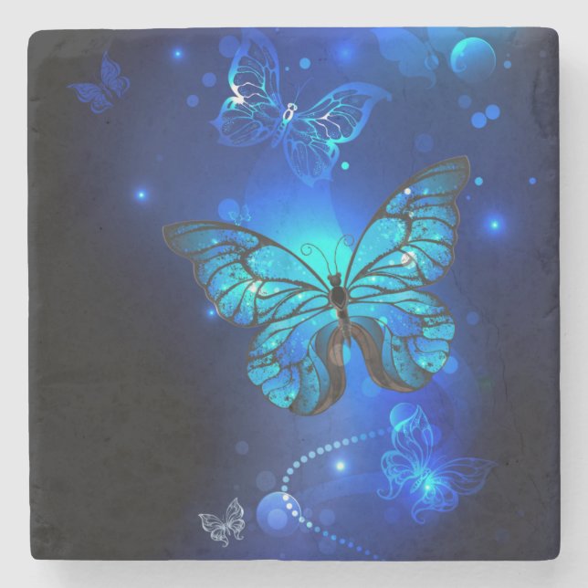 Morpho Butterfly in the Dark Background Stone Coaster (Front)