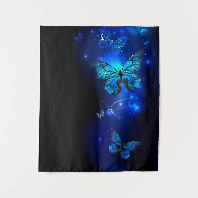 Morpho Butterfly in the Dark Background Tapestry (Front)