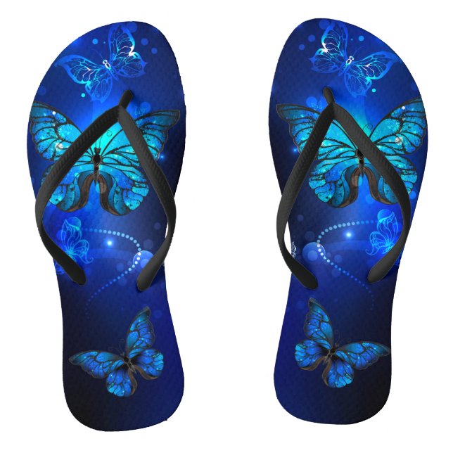 Morpho Butterfly in the Dark Background Thongs (Footbed)