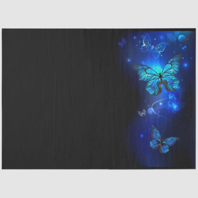Morpho Butterfly in the Dark Background Tissue Paper (Front)