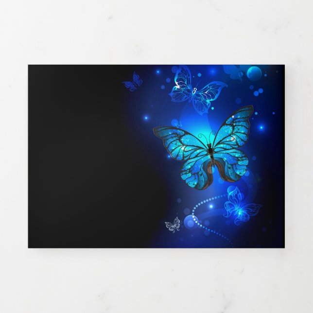 Morpho Butterfly in the Dark Background Tri-Fold Announcement (Cover)