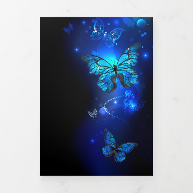 Morpho Butterfly in the Dark Background Tri-Fold Card (Cover)