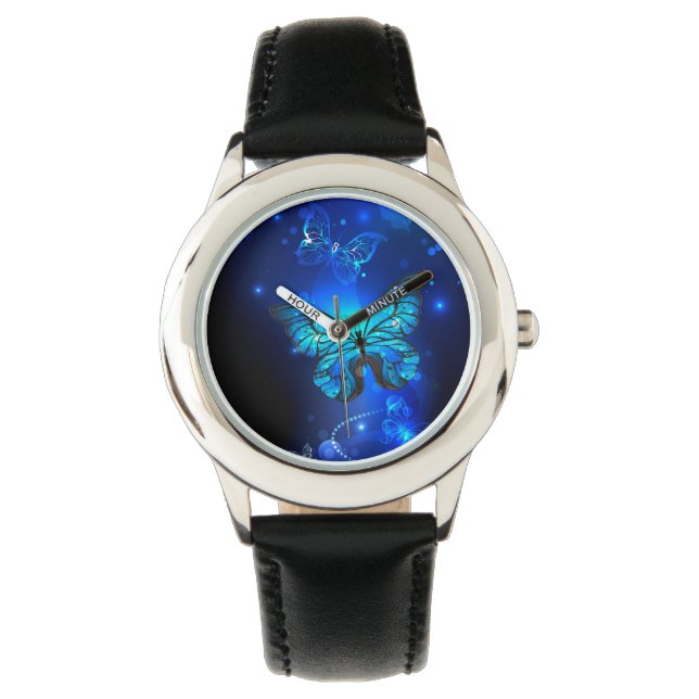 Morpho Butterfly in the Dark Background Watch (Front)