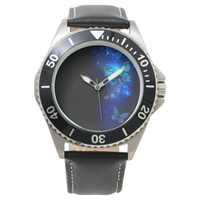 Morpho Butterfly in the Dark Background Watch (Front)