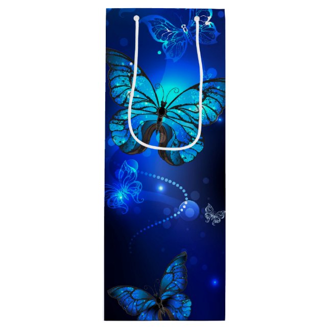 Morpho Butterfly in the Dark Background Wine Gift Bag (Front)