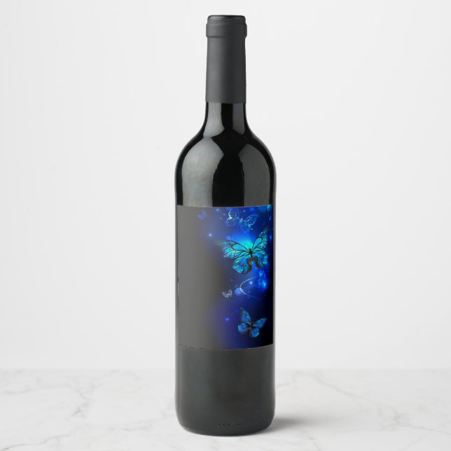 Morpho Butterfly in the Dark Background Wine Label (Front)