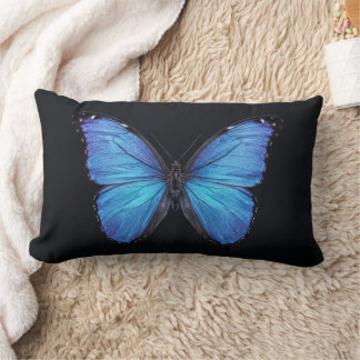 morpho Butterfly isolated on black background Lumbar Cushion