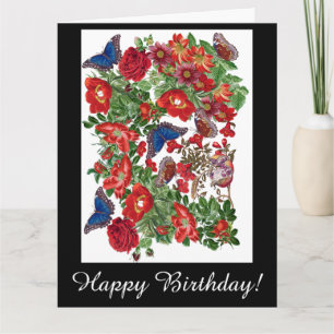 Morpho Butterfly Roses Flowers Big Birthday Card