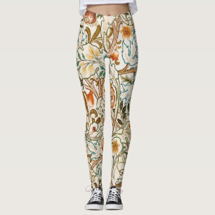 Morris Acanthus Floral Crewel Embroidery Pattern Leggings