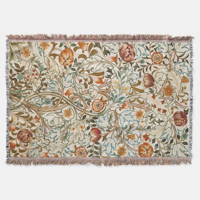  Morris Acanthus Floral Crewel Embroidery Pattern Throw Blanket (Front)