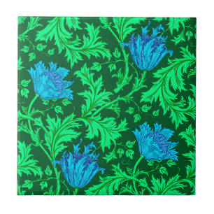 Morris Anemone Pattern, Emerald Green & Blue Tile