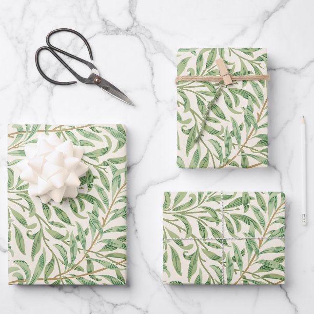 Morris - Antique willow leaves & Branches Pattern Wrapping Paper Sheet (Front)