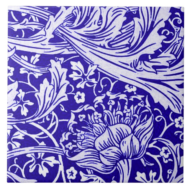 Morris - Arcadia pattern in Purple and White Ceramic Tile (Front)