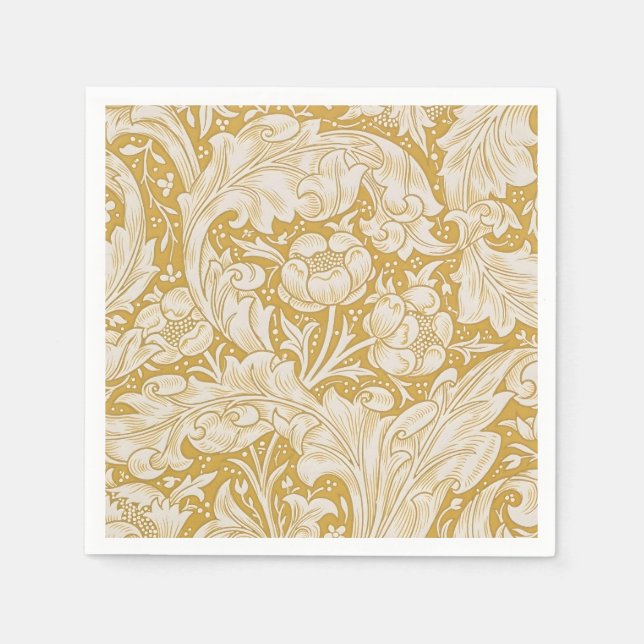 Morris Bachelor's Button Flower & Golden Stems Napkin (Front)